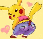  &lt;3 big_butt boots bottomwear butt cleft_tail clothing denim denim_clothing fangs female feral footwear generation_1_pokemon jeans looking_at_viewer looking_back mincheeto nintendo pants pikachu pokemon pokemon_(species) shirt solo teeth topwear 