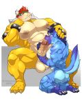  2023 absurd_res anthro balls black_nose blue_body blue_fur blue_hair blush bodily_fluids bowser bracelet canid canine canis duo eye_contact feet fellatio fur genitals hair hi_res horn humanoid_genitalia humanoid_penis jewelry koopa looking_at_another maldu male male/male mammal mario_bros muscular muscular_anthro muscular_male nintendo nipples oral penile penis red_eyes red_hair saliva scalie sex shell simple_background spiked_bracelet spiked_shell spikes spikes_(anatomy) teeth vein veiny_penis wolf yellow_body yellow_eyes 