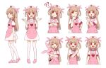  &gt;_&lt; 1girl :d ? ?? aishima_marota apron bandaged_wrist bandages blush center_frills collared_dress commentary_request crossed_arms dress expressions frills full_body hair_ornament hand_on_own_chin hand_on_own_hip hat heart heart_print light_brown_hair long_hair looking_at_viewer multiple_views natori_sana nurse_cap object_hug open_mouth pink_apron pink_footwear pink_headwear pocket puffy_short_sleeves puffy_sleeves rabbit_hair_ornament red_eyes sana_channel short_sleeves simple_background slippers smile stuffed_animal stuffed_rabbit stuffed_toy surprised thighhighs thinking two_side_up upper_body virtual_youtuber white_background white_dress white_thighhighs 