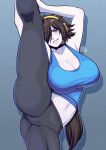  ass black_choker blue_tank_top borrowed_character breasts brown_hair butter_sugoi cameltoe choker cleavage colored_skin commentary grey_skin hair_over_one_eye headphones highres huge_breasts long_hair midriff navel original pants ponytail skin_tight smile split standing standing_on_one_leg standing_split tank_top tight_clothes tight_pants very_long_hair wii_fit wii_fit_trainer wii_fit_trainer_(female) yellow_eyes yoga_pants 