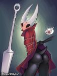  &lt;3 &lt;3_eyes 2018 2_horns ambiguous_gender anthro anus arthropod assisted_exposure bdsm biped black_body black_eyes blush blush_stickers bondage bound breasts butt clothed clothing clothing_lift duo embarrassed eyebrows fecharis female female_focus genitals hi_res hollow_knight horn hornet_(hollow_knight) looking_back machinewithsoul melee_weapon mostly_offscreen_character partially_clothed protagonist_(hollow_knight) pussy rear_view red_clothing red_topwear restraints rope rope_bondage short_tail simple_background small_breasts solo_focus standing tail team_cherry topwear vessel_(species) weapon 