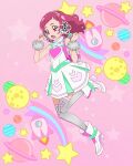  1girl dress full_body grey_thighhighs headset highres hugtto!_precure nono_hana official_art open_mouth pink_eyes pink_hair precure precure_connection_puzzlun short_bangs sleeveless sleeveless_dress solo thighhighs third-party_source white_dress white_footwear 