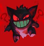  ? black_eyes colored_sclera gengar gloss grin highres looking_at_viewer no_humans pokemon pokemon_(creature) red_sclera smile solo teeth 