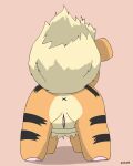  2019 4:5 anus canid canine female feral fur generation_1_pokemon genitals growlithe hi_res mammal nintendo orange_body orange_fur pichu90 pink_background pokemon pokemon_(species) pussy rear_view signature simple_background solo striped_body striped_fur stripes tan_body tan_fur 