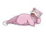 :d black_eyes fangs kotobukkii_(yt_lvlv) looking_up lying no_humans on_stomach open_mouth pokemon pokemon_(creature) slowpoke smile solo tail teeth upper_teeth_only white_background 