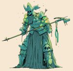  1other armor gloves green_armor highres original panelperday pauldrons shoulder_armor skeleton soldier_skeleton solo tagme undead vambraces war_hammer weapon 
