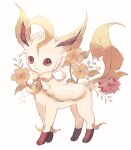  absurdres animal bow bowtie clothed_animal clothed_pokemon flower full_body highres leaf leafeon light_smile no_humans plant pokemon pokemon_(creature) red_eyes standing su_(sajo_su5) white_background yellow_bow yellow_bowtie yellow_flower yellow_tail 