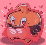  blush commentary_request full_body heart heart-shaped_eyes kokemushi_(kuru_fox) no_humans pink_background pokemon pokemon_(creature) raised_eyebrows rotom rotom_(heat) shy solo sweat 