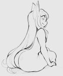  2023 anthro big_butt blush breasts bubble_butt butt chikkibug chubby_female digital_drawing_(artwork) digital_media_(artwork) exposed_breasts eyelashes female hair humanoid humanoid_pointy_ears invalid_tag league_of_legends long_hair looking_at_another lulu_(lol) mammal monochrome nude riot_games simple_background sitting slightly_chubby small_breasts small_waist smile solo thick_thighs thigh_high_stockings wide_hips yordle 
