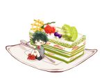  1boy amarouhi bandaid bandaid_on_leg bangs black_shorts blazer blush boku_no_hero_academia cake chibi chinese_commentary closed_eyes collared_shirt double_horizontal_stripe food food_focus freckles fruit grapes green_hair jacket knees_up long_sleeves male_focus midoriya_izuku miniboy necktie on_plate red_footwear red_necktie school_uniform shirt short_hair shortcake shorts simple_background sitting spoon strawberry u.a._school_uniform white_background white_shirt wide_shot 