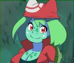  anthro bandanna big_breasts breasts bulbasaur cleavage clothed clothing cute_expression female generation_1_pokemon hi_res kerchief lirudraw may_(pokemon) nintendo pokemon pokemon_(species) smile solo spots 