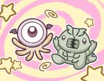  bug chibi head_wings highres ishiyumi ma_no_mono-tachi mandibles monster no_humans one-eyed purple_eyes spiral star_(symbol) tentacles 