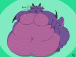  2018 3_toes 4:3 4_fingers anthro barefoot batspid2 belly big_belly big_breasts biped breasts brown_horn claws digital_drawing_(artwork) digital_media_(artwork) double_chin dragon ear_frill english_text exclamation eyebrows eyelashes fangs featureless_breasts feet female fingers flabby_arms flat_colors frill_(anatomy) front_view full-length_portrait green_eyes holding_belly horn huge_breasts huge_thighs hyper hyper_belly hyper_hips hyper_thighs lipstick love_handles makeup membrane_(anatomy) membranous_frill multicolored_body multicolored_skin navel non-mammal_breasts open_mouth pink_body pink_nose pink_skin portrait purple_body purple_skin scalie signature simple_background solo spikes spikes_(anatomy) standing tail teeth text thick_thighs three-quarter_view toe_claws toes tongue two_tone_body two_tone_skin 
