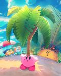  artist_name bandana bandana_waddle_dee beach_chair beach_umbrella blue_bandana blue_sky cloud elfilin highres kirby kirby_(series) kirby_and_the_forgotten_land looking_at_viewer no_humans notched_ear object_on_head open_mouth outdoors palm_tree sand shadow sky solid_oval_eyes star-shaped_eyewear sunglasses suyasuyabi tree tropic_woods ufo_(kirby) umbrella watermark 