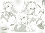  1girl ahoge animal_ears artoria_pendragon_(fate) artoria_pendragon_(swimsuit_ruler)_(fate) artoria_pendragon_(swimsuit_ruler)_(second_ascension)_(fate) bare_shoulders blush braid breasts card cleavage closed_mouth detached_collar fate/grand_order fate_(series) feather_boa french_braid greyscale hair_between_eyes highres large_breasts leotard long_hair looking_at_viewer mitsurugi_sugar monochrome multiple_views necktie one-piece_swimsuit playboy_bunny playing_card ponytail rabbit_ears sidelocks swimsuit tiara translation_request wet wrist_cuffs 