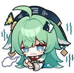  1girl ahoge bandaid chinese_clothes closed_mouth crying crying_with_eyes_open english_commentary green_hair hat honkai:_star_rail honkai_(series) huohuo_(honkai:_star_rail) long_hair long_sleeves lowres official_art solo tears transparent_background upper_body yin_yang 