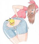  absurd_res anal anal_vore bandanna blue_eyes brown_hair camel_toe clothed clothing duo female female_pred feral fur generation_1_pokemon genital_outline genitals hair hi_res human kerchief kiszkot leggings legwear light_body light_skin male male/female male_prey mammal may_(pokemon) nintendo pikachu pokemon pokemon_(species) pussy pussy_outline rear_view signature simple_background torn_clothing unwilling_prey vore yellow_body yellow_fur 