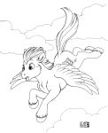  2014 black_and_white cutie_mark dandelion_dreams equid equine female feral fetlocks flying friendship_is_magic fur goldfur&#039;s_cogsverse hair hasbro hooves kacey mammal monochrome my_little_pony open_mouth pegasus sketch solo wings 