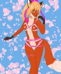  absurd_res anthro bdsm bondage bound canid canine cherry_blossom clothed clothed/nude clothing female fox harness hi_res kink lingerie mammal nude plant solo 