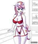  anthro anthrofied bra breasts cleavage clothed clothing equid equine female friendship_is_magic hair hasbro hi_res mammal my_little_pony nurse_redheart_(mlp) panties pink_hair solo underwear wide_hips zachc 