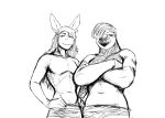  2023 anthro asinus avian bird black_and_white bottomwear clothing comic donk donkey duo equid equine greyscale hi_res hladilnik male mammal monochrome pidge_(hladilnik) shaded shirtless shirtless_male simple_background sketch white_background 