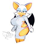  absurd_res anthro bat big_breasts breasts clothing dress duo edalv eyeshadow female fur gloves handwear hi_res huge_breasts knuckles_the_echidna makeup male mammal orange_body orange_skin rouge_the_bat sega smile sonic_the_hedgehog_(series) thick_thighs white_body white_fur wings 