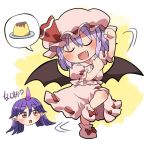  2girls chibi dancing food multiple_girls pudding remilia_scarlet rokugou_daisuke speech_bubble tenkajin_chiyari touhou 