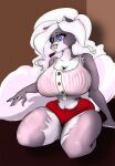  anthro big_breasts bigoldoinks bottomwear breasts chloe_sinclaire clothing curvy_figure female hi_res hotpants huge_breasts kneeling mammal mephitid shirt shorts skunk solo tank_top thick_thighs topwear voluptuous wide_hips 