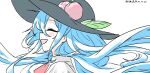  1girl absurdres blue_hair commentary_request hat highres hinanawi_tenshi one-hour_drawing_challenge open_mouth simple_background solo tagme touhou ve1024 watermark white_background 
