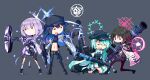  4girls anti-materiel_rifle aqua_hair arius_squad_(blue_archive) assault_rifle atsuko_(blue_archive) backpack bag baseball_cap belt_pouch black_hair blue_archive blue_hair braid brown_hair bulletproof_vest closed_mouth cz_scorpion_evo_3 denim fim-92_stinger firing gloves grey_background gun hair_ornament hairclip halo handgun hat highres hiyori_(blue_archive) hood hood_down hooded_jacket jacket jeans kneeling long_hair low_twin_braids magazine_(weapon) midriff misaki_(blue_archive) multiple_girls navel ntw-20 on_one_knee open_mouth pants pouch purple_hair rifle rocket_launcher saori_(blue_archive) scarf shell_casing shibuya_susano short_hair side_ponytail sig_516 sig_p220/p226 sig_sauer sniper_rifle standing stomach submachine_gun taser toon_(style) torn_clothes torn_jeans torn_pants twin_braids v-shaped_eyebrows very_long_hair weapon white_jacket 