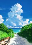  blue_sky boat bush cloud commentary_request cumulonimbus_cloud day fence_post grass highres horizon landscape mac_naut no_humans ocean original outdoors path scenery sky summer vanishing_point watercraft 