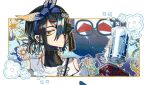  black_hair blue_hairband brown_eyes cup fate/grand_order fate_(series) floral_background glasses hair_ornament hair_over_one_eye hairband holding holding_cup kongnan_147 looking_at_viewer mole mole_under_eye mug short_hair stuffed_toy white_background xu_fu_(fate) yu_mei-ren_(fate) 