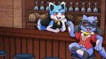  bar clothing collar container cup drinking_glass duo ear_piercing eve_the_innkeeper flirting_look generation_4_pokemon glass glass_container glass_cup hi_res inn keg male male/male misoslug nintendo piercing pokemon pokemon_(species) ring riolu wine_glass xavier_the_inkeeper 