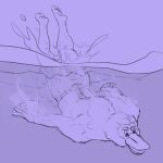  1:1 anthro awarebear beak clothed clothing diving feet fur fur_growth growth human_to_anthro male mammal membrane_(anatomy) mid_transformation monotreme muscular muscular_male platypus purple_background simple_background solo species_transformation splash topless torn_clothing transformation water webbed_hands were wereplatypus 