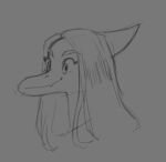  anthro dinosaur fang_(gvh) female goodbye_volcano_high grey_background hair headshot_portrait long_hair long_snout makeup monochrome portrait pterodactylus pterosaur reptile scalie simple_background sketch smile snoot_game_(fan_game) snout solo unknown_artist 