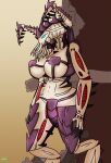  absurd_res alien alien_humanoid armor big_breasts blue_eyes breasts claws exoskeleton gynomorph hi_res humanoid intersex lictor_(tyranid) mantrinrus purple_armor purple_body ruins solo tentacles tentacles_in_mouth tyranid warhammer_(franchise) warhammer_40000 wide_torso 