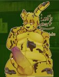  2023 animatronic anthro balls blush dialogue digital_media_(artwork) english_text erection five_nights_at_freddy&#039;s five_nights_at_freddy&#039;s_3 fur genitals glans green_body green_fur half-closed_eyes humanoid_genitalia humanoid_penis inside lagomorph leporid machine male mammal moobs narrowed_eyes peluche_random penis rabbit robot scottgames slightly_chubby solo speech_bubble springtrap_(fnaf) talking_to_viewer teeth text vein veiny_penis 