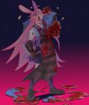  ambiguous_gender anthro blood bodily_fluids carrying corpse duo food gore guncht hair killing lagomorph leporid male mammal meat open_mouth open_smile pink_hair rabbit smile star 