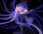  1473ex 1girl bb_(fate) bb_(fate/extra) breasts dark fate/extra fate/extra_ccc fate_(series) floating_hair gradient_hair hair_ribbon highres horror_(theme) large_breasts long_hair looking_at_viewer multicolored_hair neck_ribbon purple_eyes purple_hair red_ribbon ribbon solo staring turning_head very_long_hair wide-eyed 