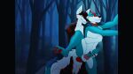  animated anthro balls canid canine canis duo eight forest forest_foxtail fox genitals hybrid knot male male/male mammal masturbating_while_penetrated masturbation outside_sex penis plant story story_at_source story_in_description tree vyunka wolf 