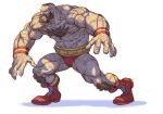 1boy abs beard bingoman boots brown_hair chest_hair facial_hair from_side frown full_body highres large_hands large_pectorals looking_ahead male_focus mohawk muscular muscular_male navel nipples pectorals short_hair street_fighter thick_eyebrows topless_male wrestling_outfit zangief 