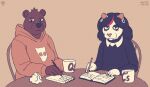  bear book catti_(deltarune) chair coffee_mug container cup deltarune domestic_cat duo felid feline felis female female/female furniture mammal moult_(artist) night_in_the_woods notebook on_chair pencil_(object) selmers_ann_forrester sitting sitting_on_chair table undertale_(series) writing_utensil 