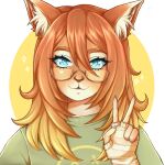  &lt;3 1:1 absurd_res anthro blue_eyes canid canine clothed clothing colored digital_drawing_(artwork) digital_media_(artwork) dolohova_(artist) eyewear fan_character female fingerless_gloves fluffy fluffy_ears fluffy_hair fox fur gesture glasses gloves hair handwear headshot_portrait hi_res icon looking_at_viewer mammal nirvana_logo orange_body orange_fur orange_hair portrait shaded simple_background smile solo v_sign 