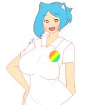  1girl :d anya-fate91 blue_hair breasts cartoon_network cat chibi_ventura hand_on_own_hip highres humanization large_breasts nicole_watterson no_sex open_mouth red_eyes smile solo tagme the_amazing_world_of_gumball 