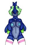  2_fingers antennae_(anatomy) anthro anthrofied areola arthropod bedroom_eyes beetle big_breasts blue_areola blue_body blue_exoskeleton blue_nipples bottomless breasts clothed clothing erect_nipples exoskeleton eyelashes female fingers generation_2_pokemon genitals green_hair hair hand_on_breast happy heracross horn huge_breasts insect insect_wings ivanks leggings leggings_only legwear looking_at_viewer mostly_nude narrowed_eyes navel nintendo nipples non-mammal_breasts non-mammal_nipples nude open_mouth pokemon pokemon_(species) pokemorph pupils pussy seductive short_hair simple_background smile solo spread_legs spreading standing teeth thick_thighs topless white_background wings yellow_eyes 