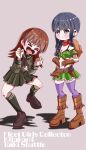  2girls alternate_costume black_hair boots braid brown_footwear brown_hair cosplay cowboy cowboy_boots cowboy_hat hat highres horse_girl kantai_collection kitakami_(kancolle) long_hair multiple_girls ooi_(kancolle) ootsubo_yuka purple_eyes school_uniform single_braid taiki_shuttle_(umamusume) taiki_shuttle_(umamusume)_(cosplay) umamusume user_zzhv7757 voice_actor_connection 