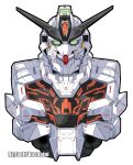  artist_name commentary danraku green_eyes gundam gundam_calibarn gundam_suisei_no_majo highres looking_at_viewer mecha mobile_suit no_humans robot solo upper_body v-fin white_background 