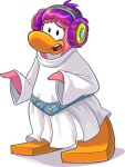  alpha_channel avian bird blue_belt clothing club_penguin cosplay dj_cadence female full-length_portrait hair hair_buns headphones leia_organa looking_at_viewer medium_hair multicolored_hair official_art open_mouth penguin pink_body pink_hair portrait purple_hair robe solo star_wars two_tone_hair unknown_artist upper_teeth_only white_clothing white_robe 