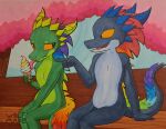  anthro beryl_the_gembold copic corundum_the_gembold dessert duo female food gembold gesture hi_res ice_cream ice_cream_cone kobold male open_mouth outside pointing scalie signature sitting tongue traditional_media_(artwork) w0lfmare yellow_eyes 