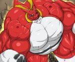  abs anthro bandai_namco belly belt big_muscles black_belt blue_eyes countershading deltoids digimon digimon_(species) dragon grinex growth huge_abs huge_muscles huge_pecs huge_trapezius huge_triceps humanoid hyper hyper_biceps hyper_deltoids hyper_muscles hyper_pecs hyper_quads jagged_mouth male manly muscle_growth muscular pecs red_body scarf shoutmon slightly_chubby solo trapezius triceps white_body white_countershading yellow_aura yellow_scarf 